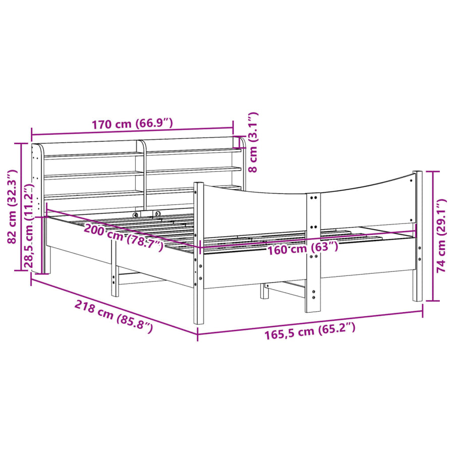 Bedframe met hoofdbord massief grenenhout wit 160x200 cm
