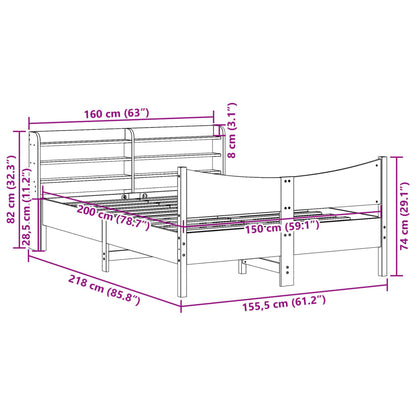 Bedframe met hoofdbord massief grenenhout 150x200 cm