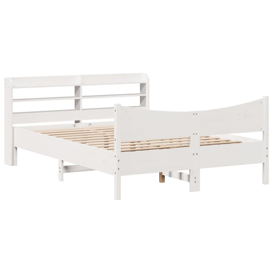 Bedframe met hoofdbord massief grenenhout wit 150x200 cm