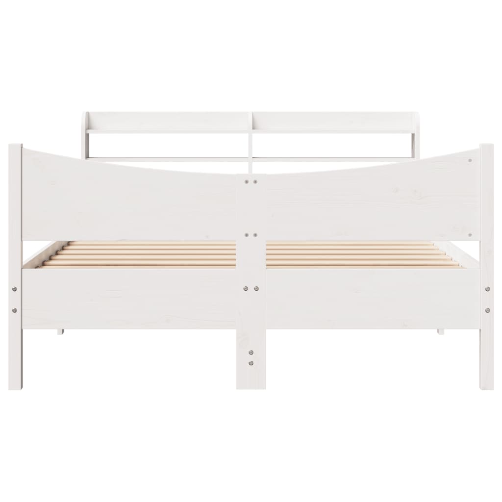 Bedframe met hoofdbord massief grenenhout wit 150x200 cm