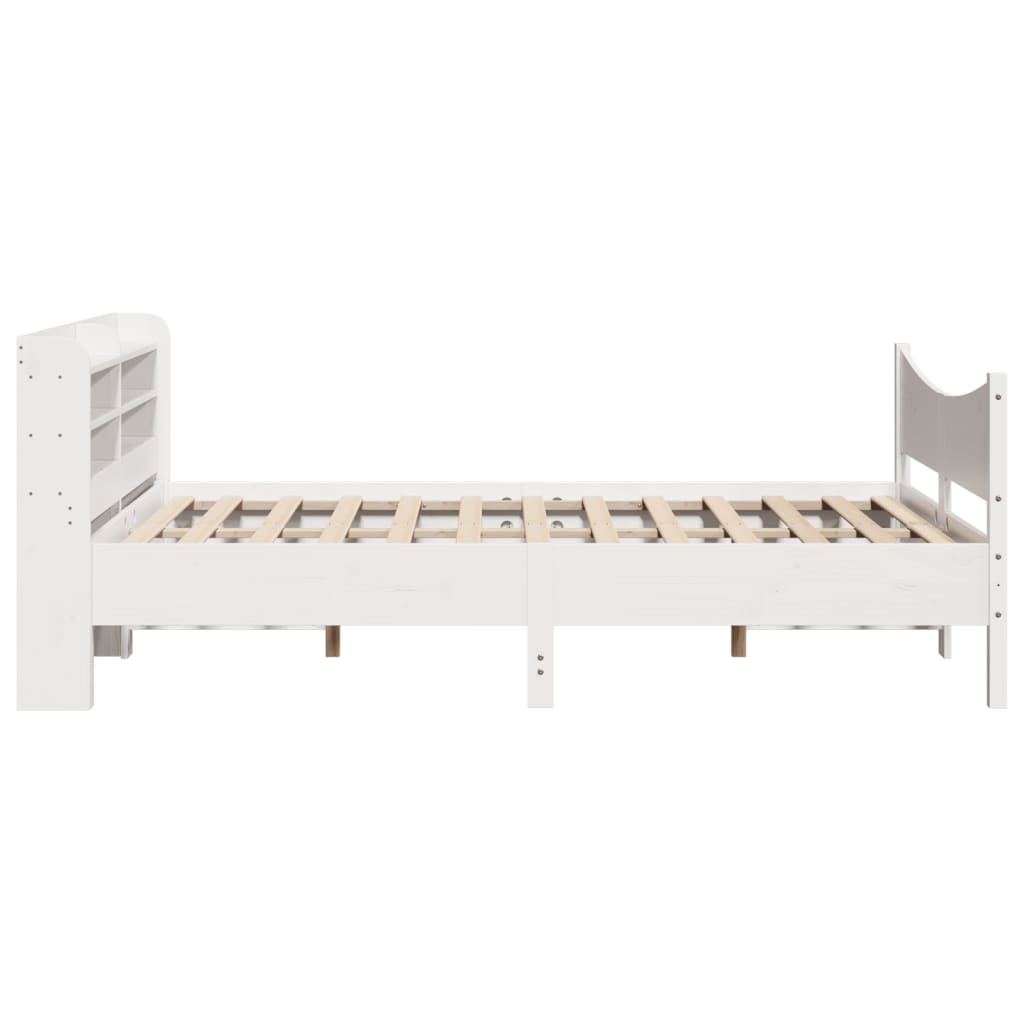 Bedframe met hoofdbord massief grenenhout wit 150x200 cm