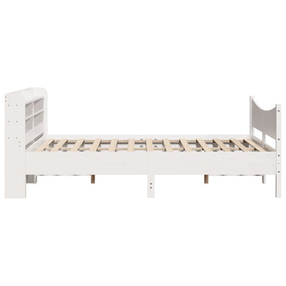 Bedframe met hoofdbord massief grenenhout wit 150x200 cm