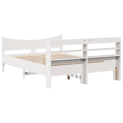 Bedframe met hoofdbord massief grenenhout wit 150x200 cm