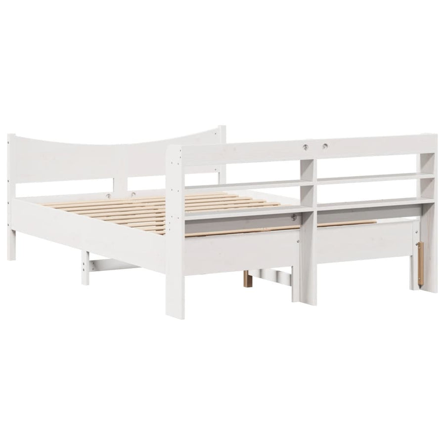 Bedframe met hoofdbord massief grenenhout wit 150x200 cm