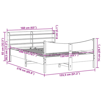 Bedframe met hoofdbord massief grenenhout wit 150x200 cm