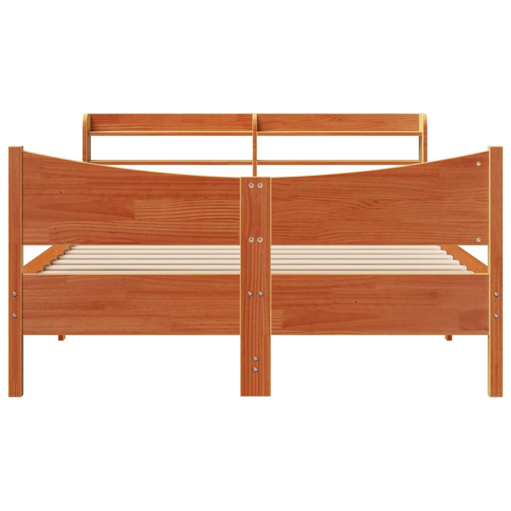 Bedframe met hoofdbord massief grenenhout wasbruin 150x200 cm
