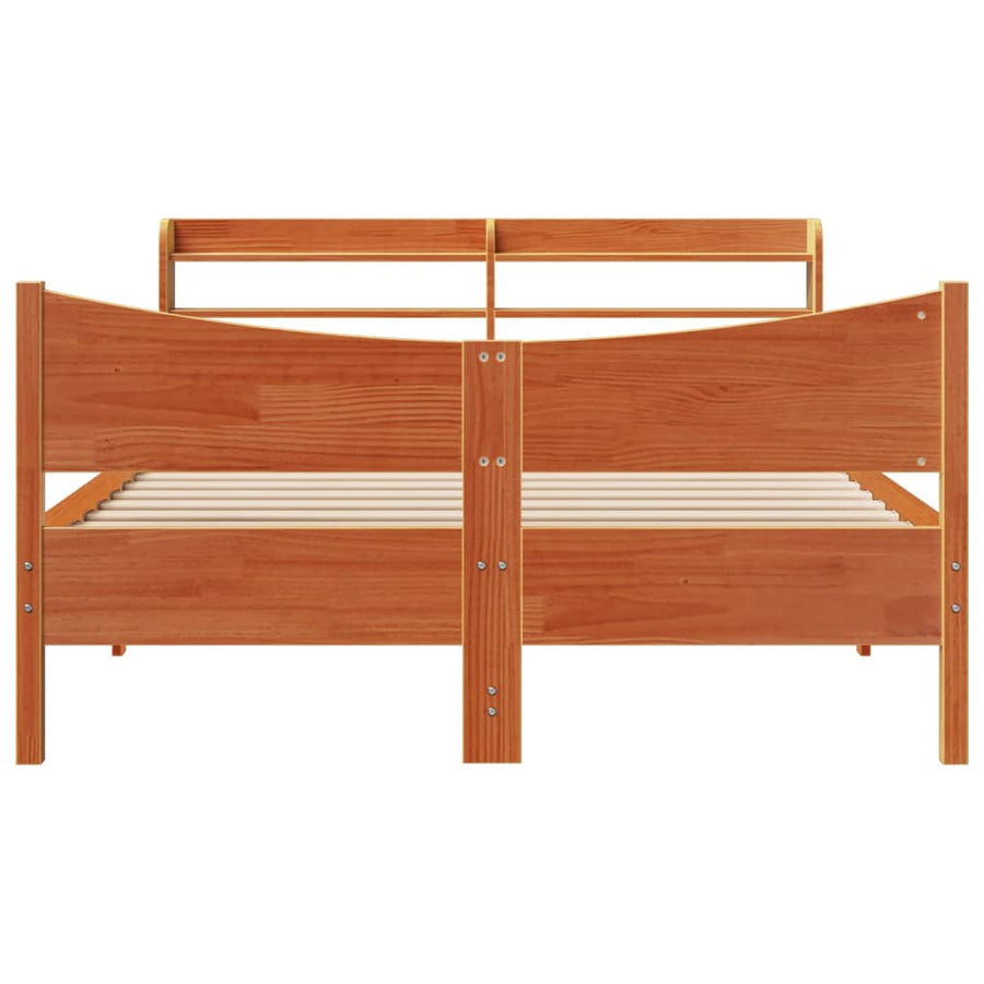 Bedframe met hoofdbord massief grenenhout wasbruin 150x200 cm