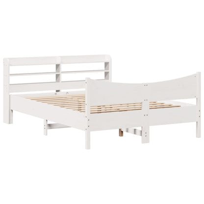 Bedframe met hoofdbord massief grenenhout wit 140x200 cm
