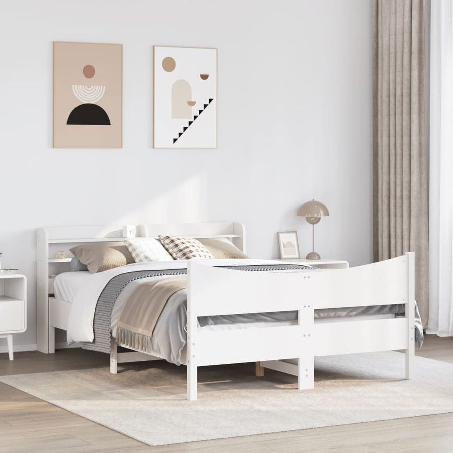 Bedframe met hoofdbord massief grenenhout wit 140x200 cm