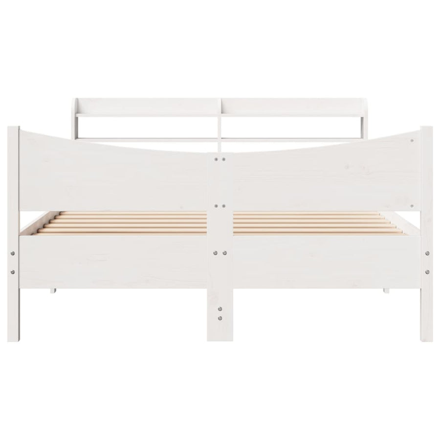 Bedframe met hoofdbord massief grenenhout wit 140x200 cm