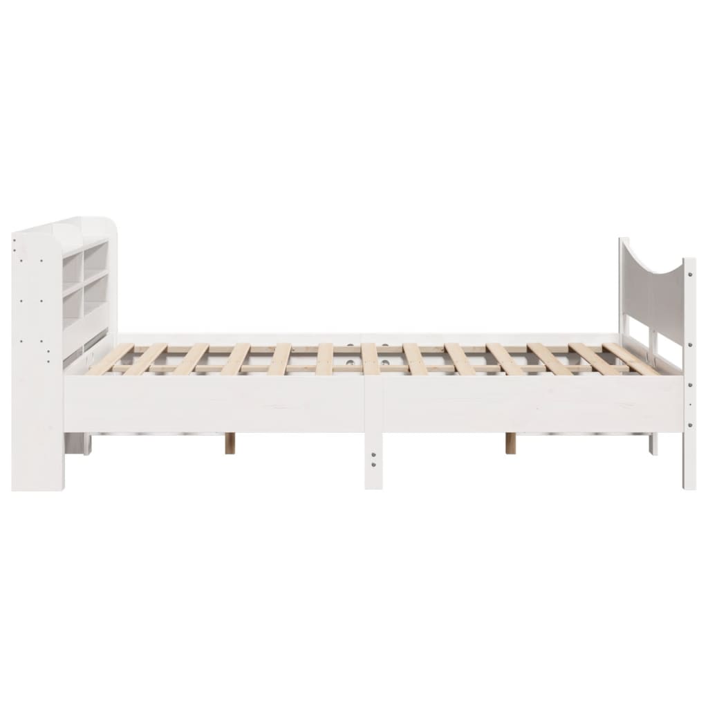 Bedframe met hoofdbord massief grenenhout wit 140x200 cm