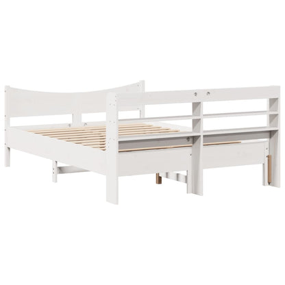 Bedframe met hoofdbord massief grenenhout wit 140x200 cm