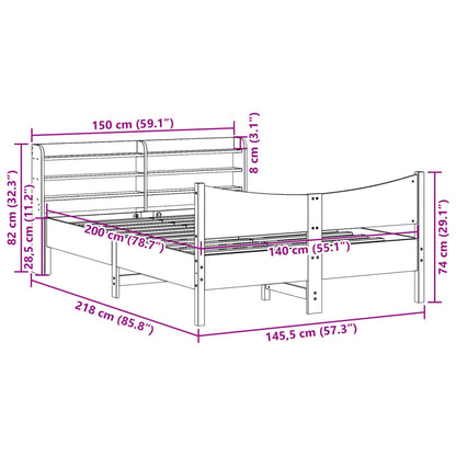 Bedframe met hoofdbord massief grenenhout wit 140x200 cm