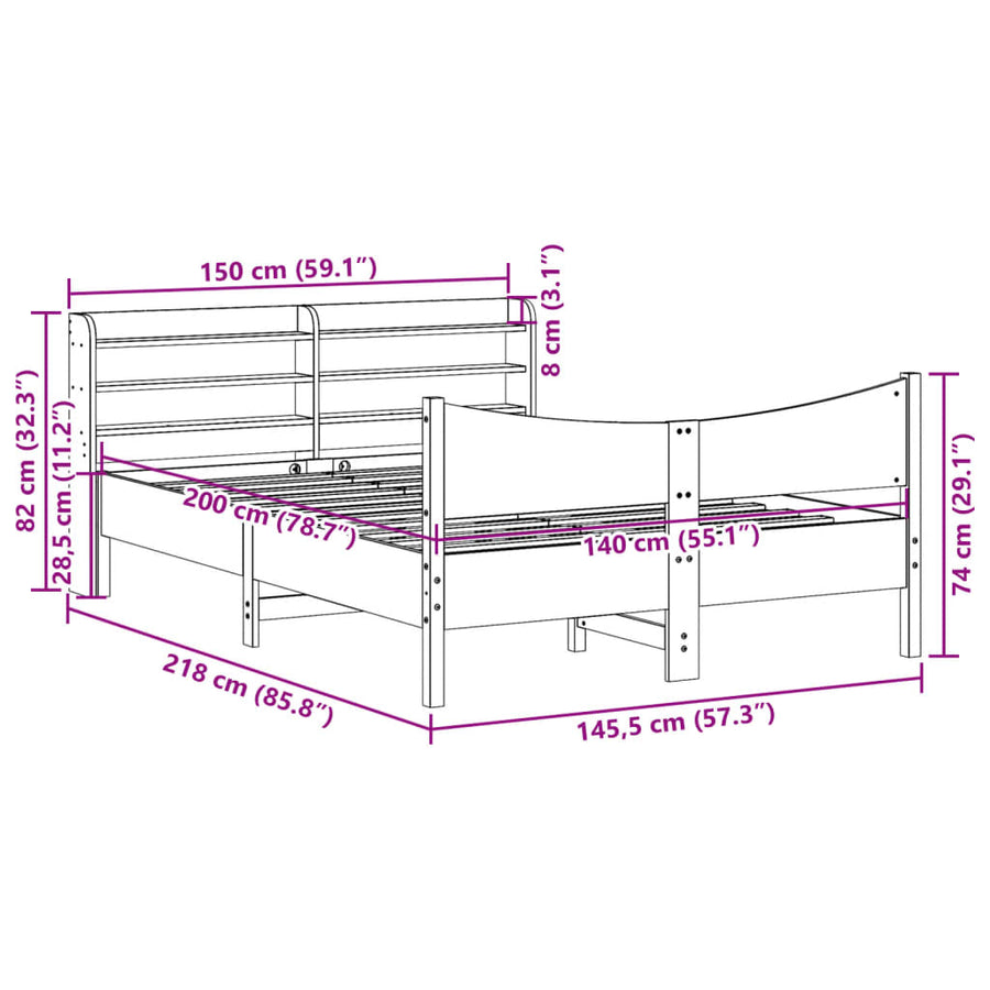 Bedframe met hoofdbord massief grenenhout wit 140x200 cm