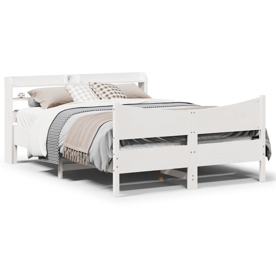 Bedframe met hoofdbord massief grenenhout wit 140x200 cm