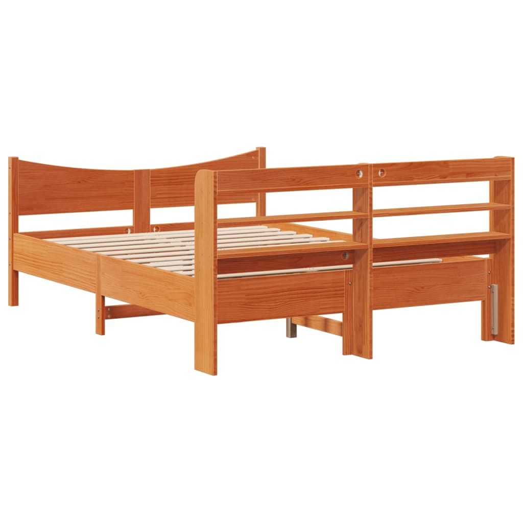 Bedframe met hoofdbord grenenhout wasbruin 140x200 cm