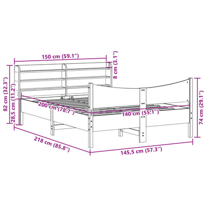 Bedframe met hoofdbord grenenhout wasbruin 140x200 cm