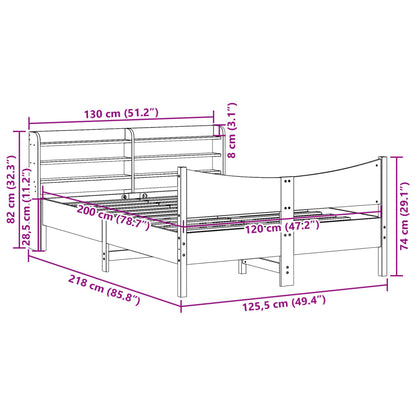 Bedframe met hoofdbord massief grenenhout wit 120x200 cm