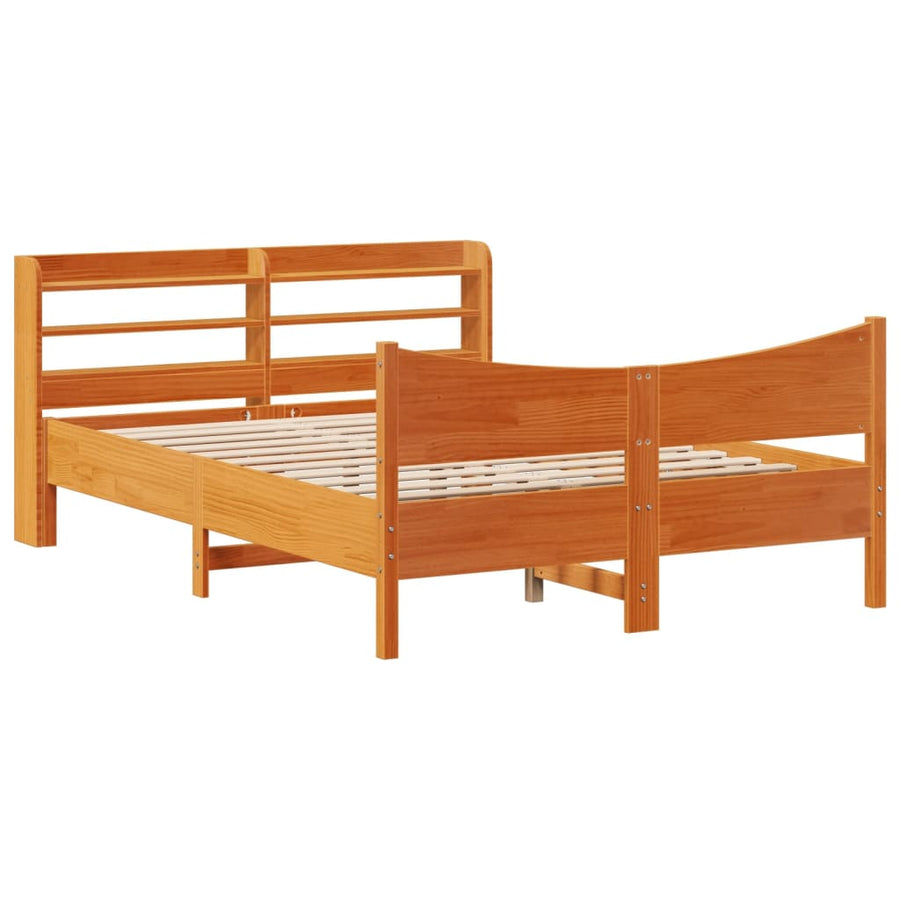 Bedframe met hoofdbord massief grenenhout wasbruin 120x200 cm