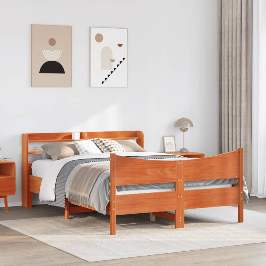 Bedframe met hoofdbord massief grenenhout wasbruin 120x200 cm