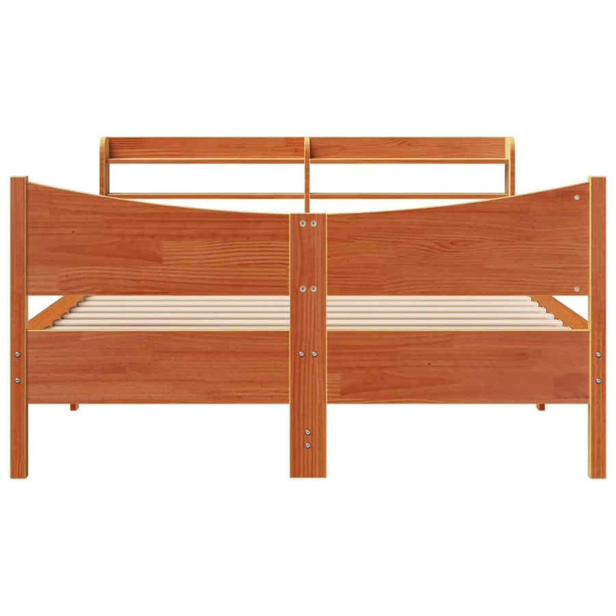 Bedframe met hoofdbord massief grenenhout wasbruin 120x200 cm
