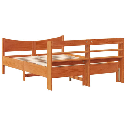 Bedframe met hoofdbord massief grenenhout wasbruin 120x200 cm