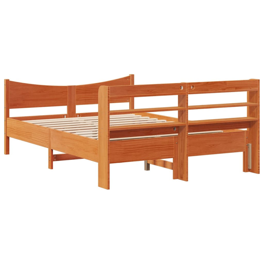 Bedframe met hoofdbord massief grenenhout wasbruin 120x200 cm