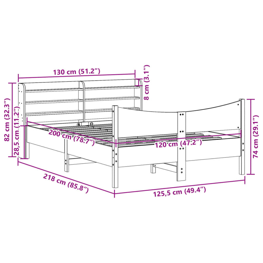 Bedframe met hoofdbord massief grenenhout wasbruin 120x200 cm