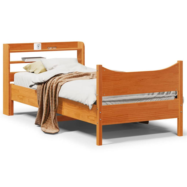 Bedframe met hoofdbord massief grenenhout wasbruin 100x200 cm