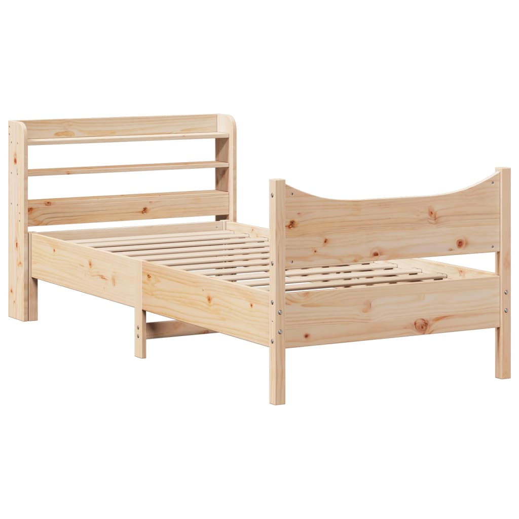 Bedframe met hoofdbord massief grenenhout 90x200 cm