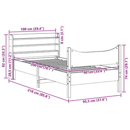 Bedframe met hoofdbord massief grenenhout 90x200 cm