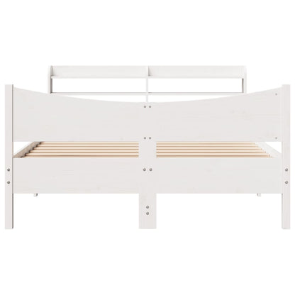 Bedframe met hoofdbord massief grenenhout wit 140x190 cm