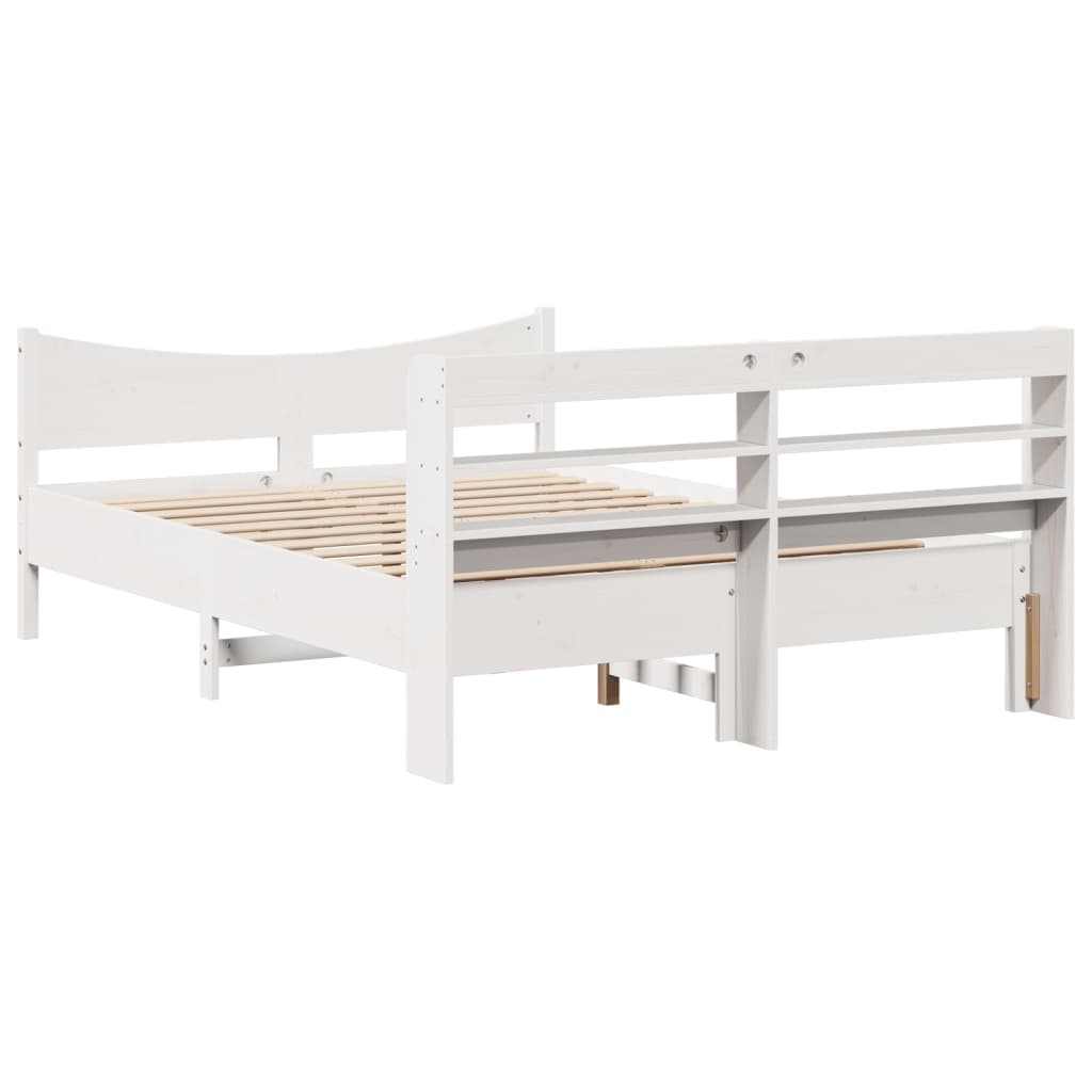 Bedframe met hoofdbord massief grenenhout wit 140x190 cm