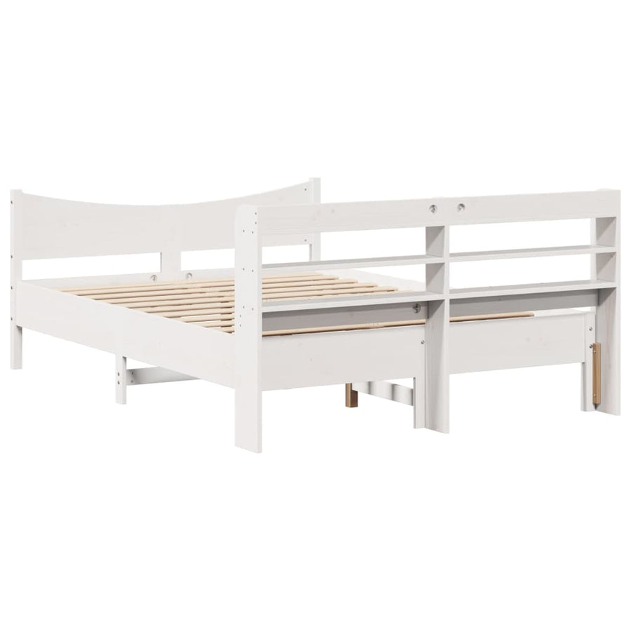 Bedframe met hoofdbord massief grenenhout wit 140x190 cm