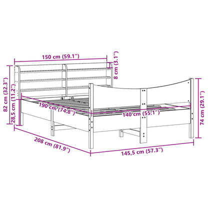 Bedframe met hoofdbord massief grenenhout wit 140x190 cm