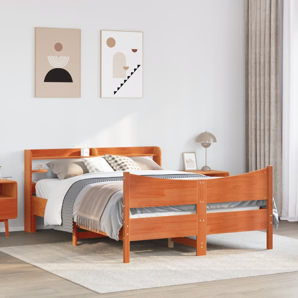 Bedframe met hoofdbord massief grenenhout wasbruin 140x190 cm
