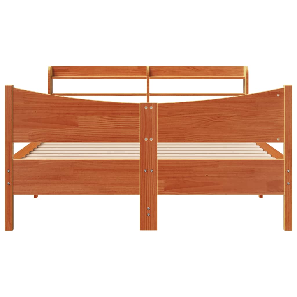 Bedframe met hoofdbord massief grenenhout wasbruin 140x190 cm