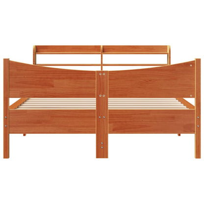 Bedframe met hoofdbord massief grenenhout wasbruin 140x190 cm