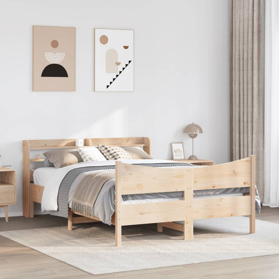 Bedframe met hoofdbord massief grenenhout 135x190 cm