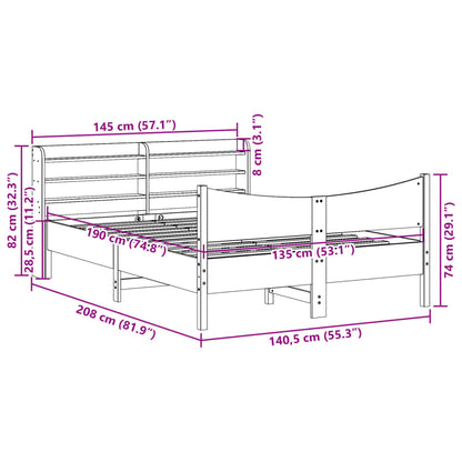 Bedframe met hoofdbord massief grenenhout 135x190 cm