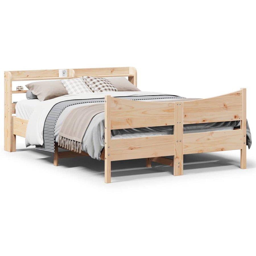 Bedframe met hoofdbord massief grenenhout 135x190 cm