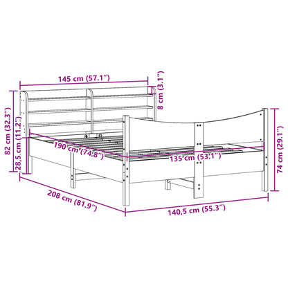 Bedframe met hoofdbord massief grenenhout wit 135x190 cm