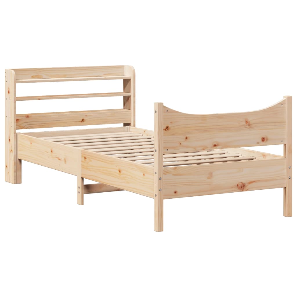 Bedframe met hoofdbord massief grenenhout 75x190 cm