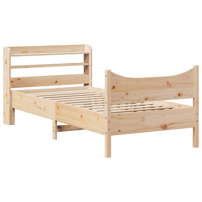 Bedframe met hoofdbord massief grenenhout 75x190 cm