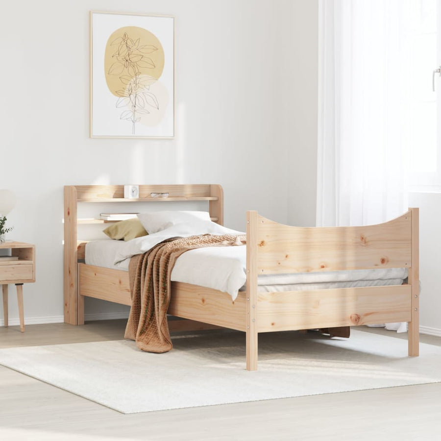 Bedframe met hoofdbord massief grenenhout 75x190 cm