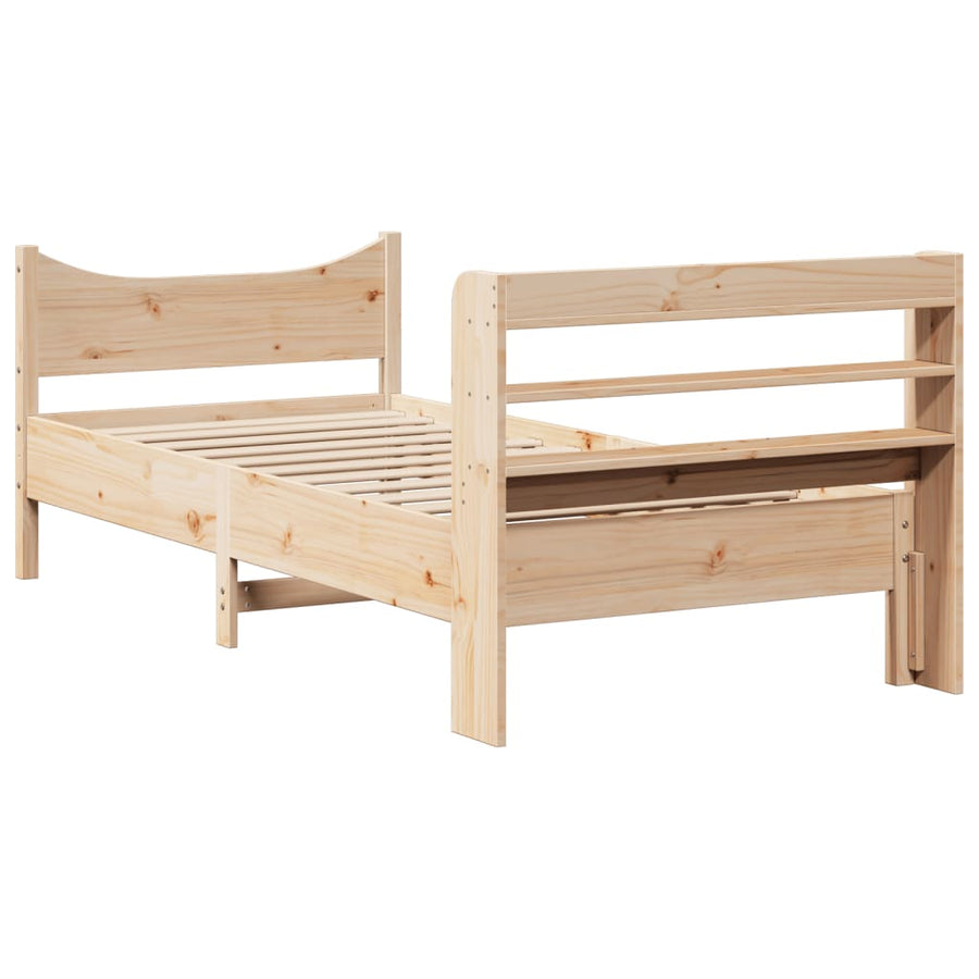 Bedframe met hoofdbord massief grenenhout 75x190 cm