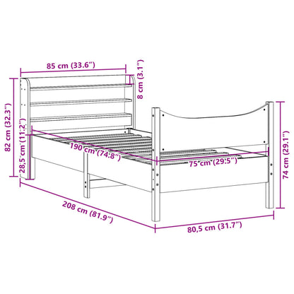 Bedframe met hoofdbord massief grenenhout 75x190 cm