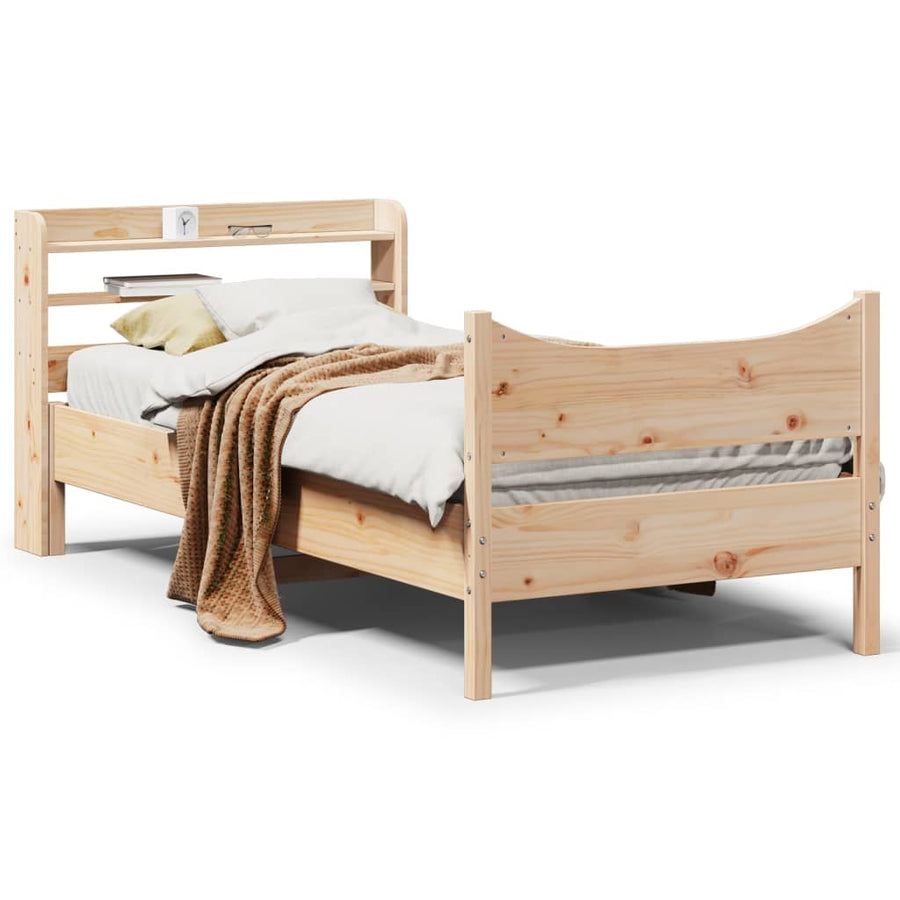 Bedframe met hoofdbord massief grenenhout 75x190 cm