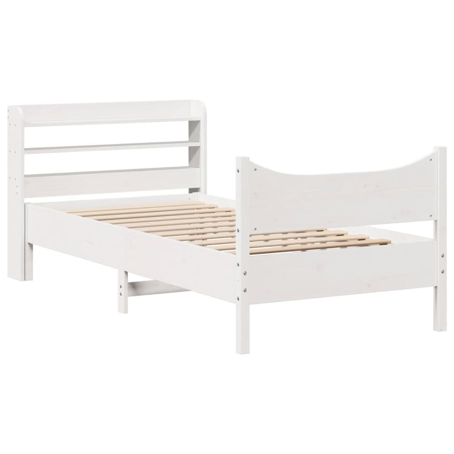Bedframe met hoofdbord massief grenenhout wit 75x190 cm