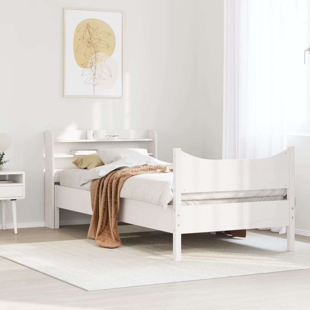 Bedframe met hoofdbord massief grenenhout wit 75x190 cm